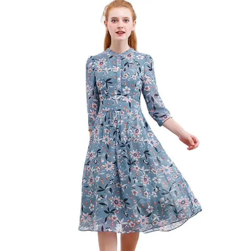 Женское шифоновое платье HELIAR синее прозрачное Повседневное до колена с