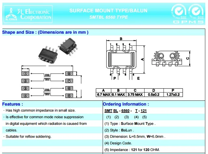 Оригинальный новый 100% SMTBL-6560-T90 4-проводной синфазный дроссельная катушка 90R 0.5A USB2.0