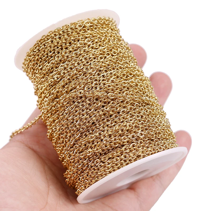 

2m/lot Stainless Steel Gold Chain Embossed Flat Cable Link Chains for DIYJewelry Making Necklace Supplies Wholesale Lots Bulk