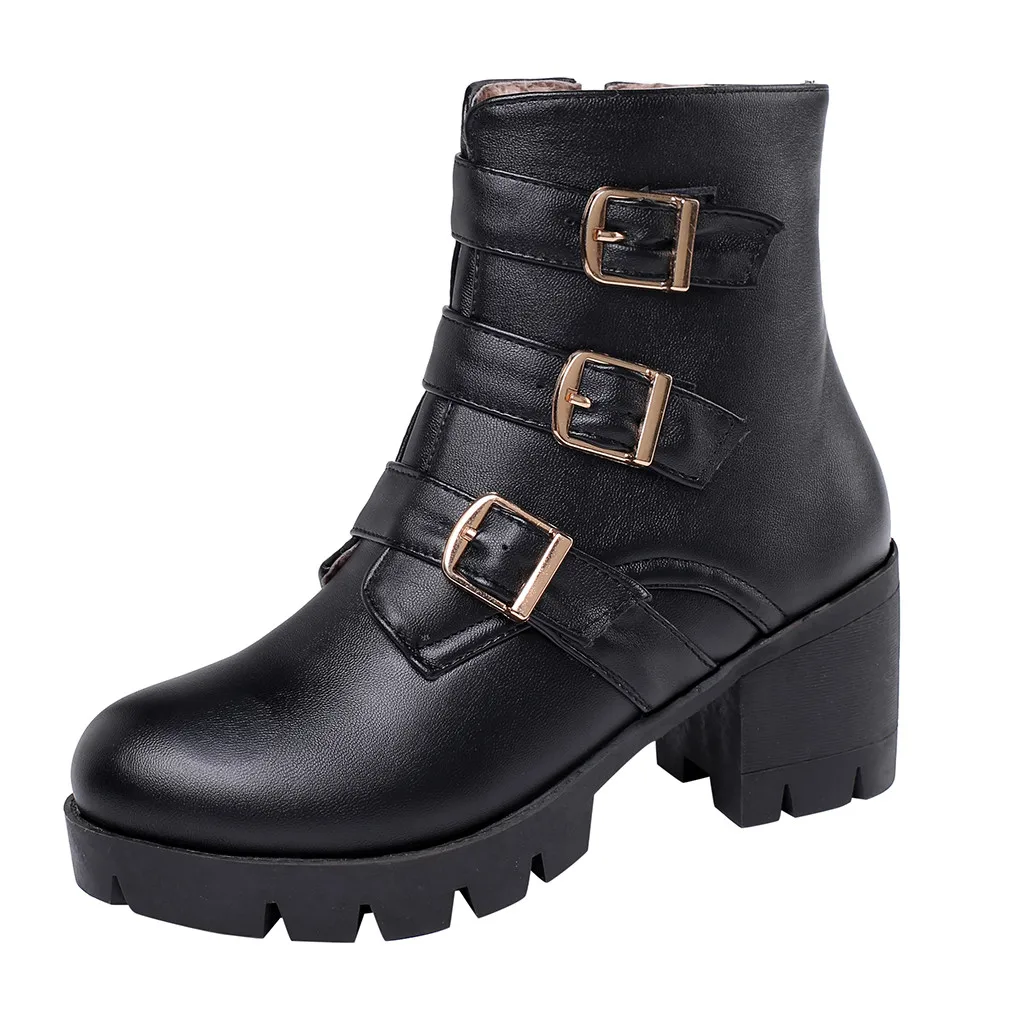 Осенне-зимние ботинки модные однотонные на молнии с круглым носком винтажные