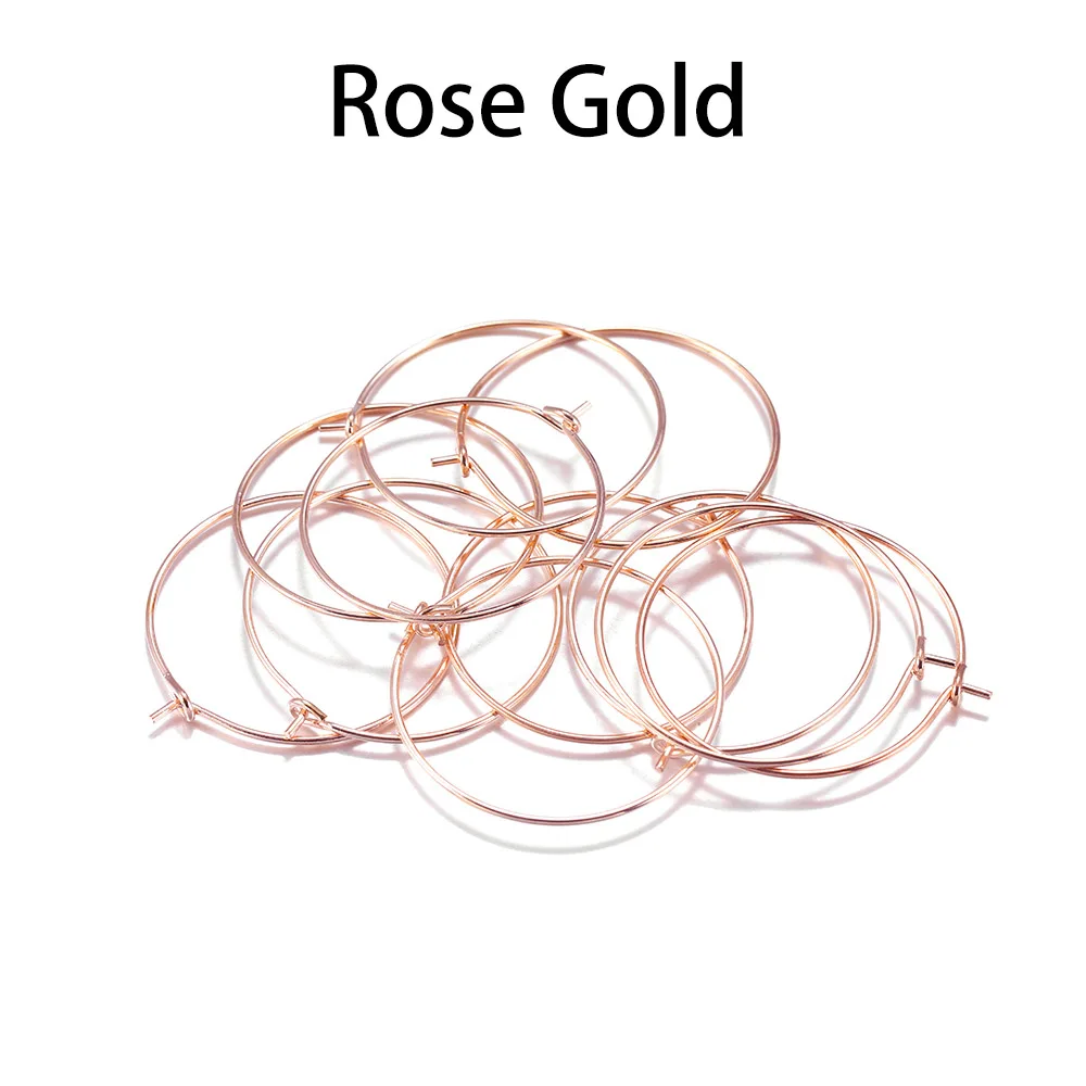 Rose Gold 50 шт./лот 20 25 30 35 мм серебряные KC золотые кольца серьги большой круг уха провода обручи серьги провода для DIY ювелирных изделий поставки - Цвет: Rose Gold