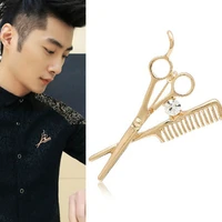 korean style barber brooch mens pin badge fashion scissors comb popular small suit brooch
