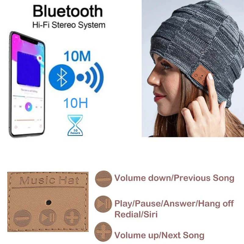 

Bluetooth Music Warm Beanie Hat Wireless Cap Headset Headphone Speaker Mic Hat M2