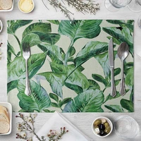 1 pcs placemat table mat hand painted green leaves printed for tables heat insulation linen kitchen dining pads