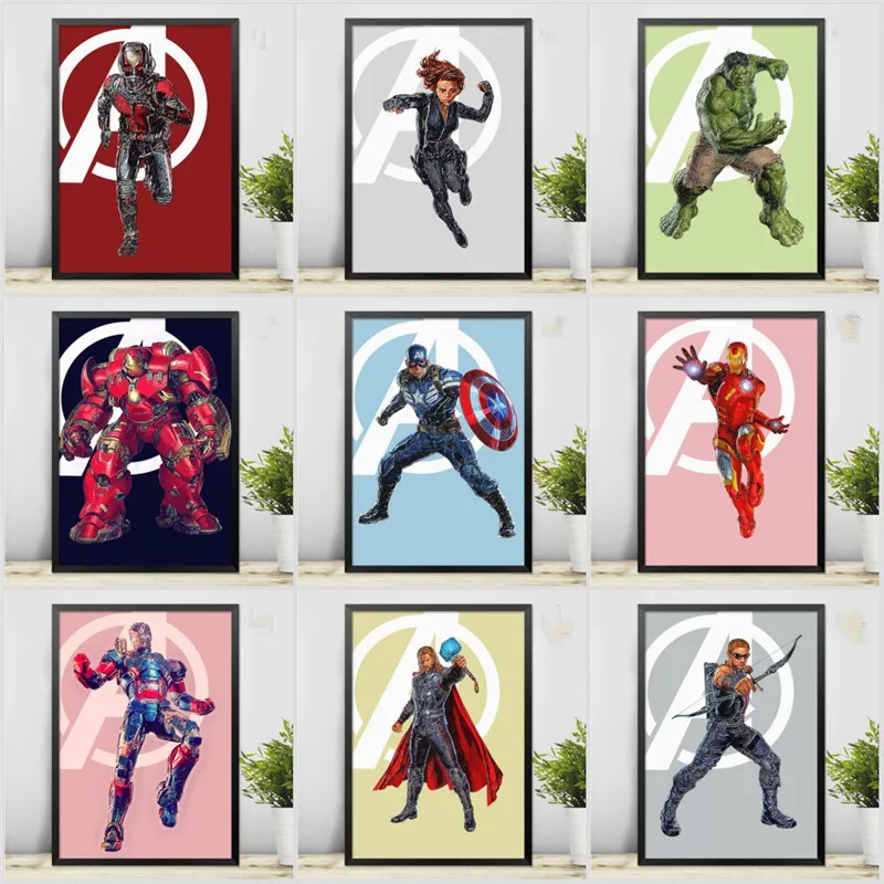 Постеры с героями мультфильмов Marvel Железный человек Халк Мстители Капитан