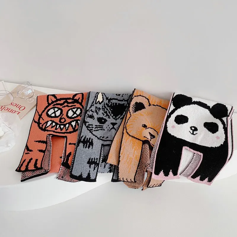 Зимние кашемировые шарфы для родителей и детей с мультяшными животными Детские