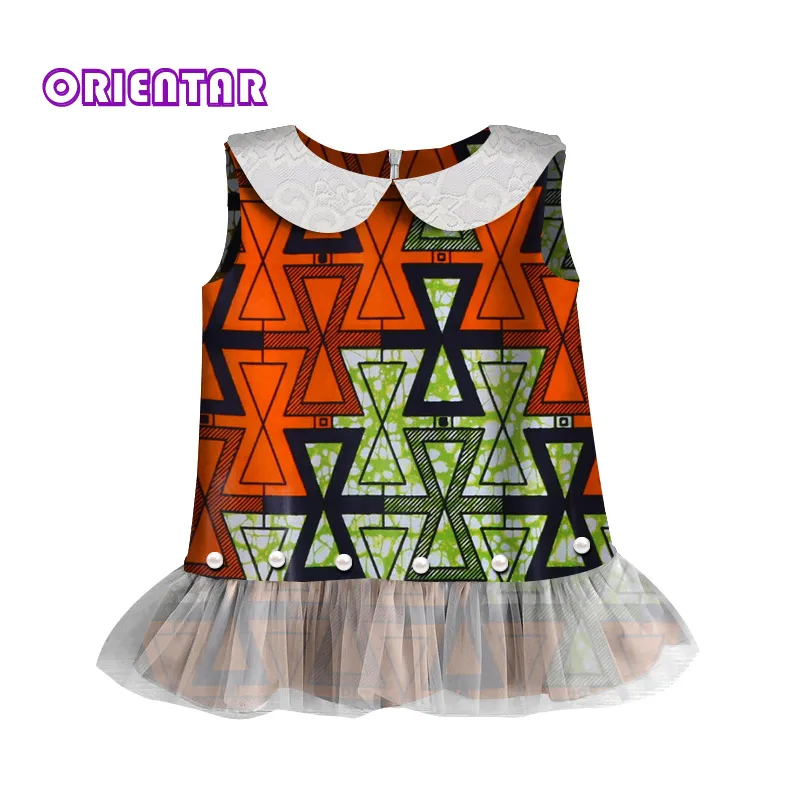 

Cute Baby Girls Sleeveless Shirt with Pearl Lace African Clothes African Print Kids Girl Cotton Blouse Dress Bazin Riche WYT347