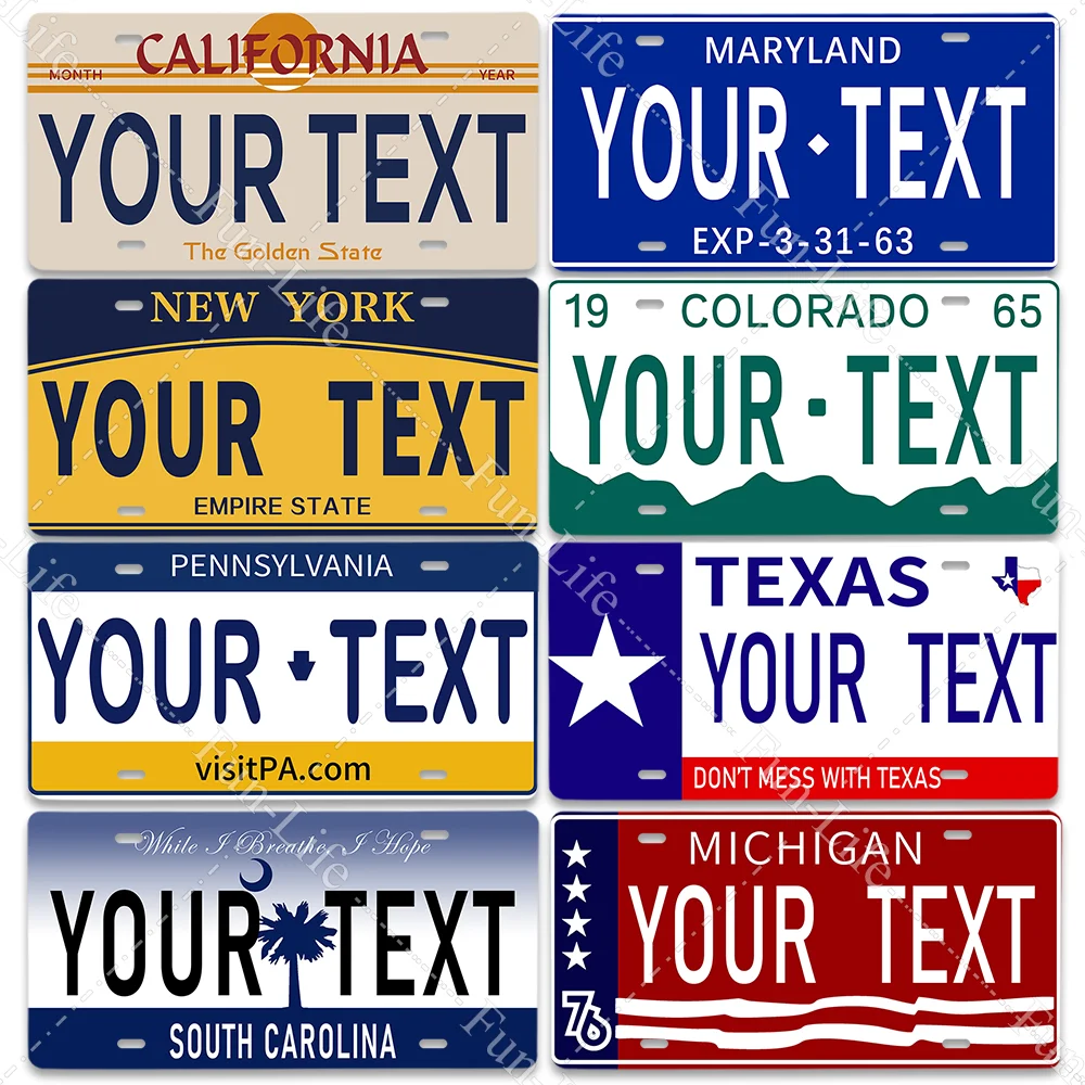

Your Text Custom License Plate Poster Vintage Home Decor Retro Metal Tin Signs Pub Car Garage Wall Art Home Decor 15x30cm