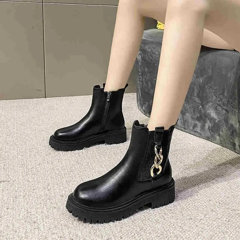 Autumn boots women's shoes women's shoes fashionable round leather ankle boots 2021 winter black boots comfortable boots
