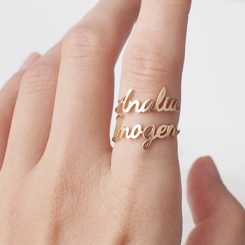Adjustable Double Name Ring Custom Two Rings Couples Names on New Women Men Jewelry Stainless Steel Bague double nom | Украшения и