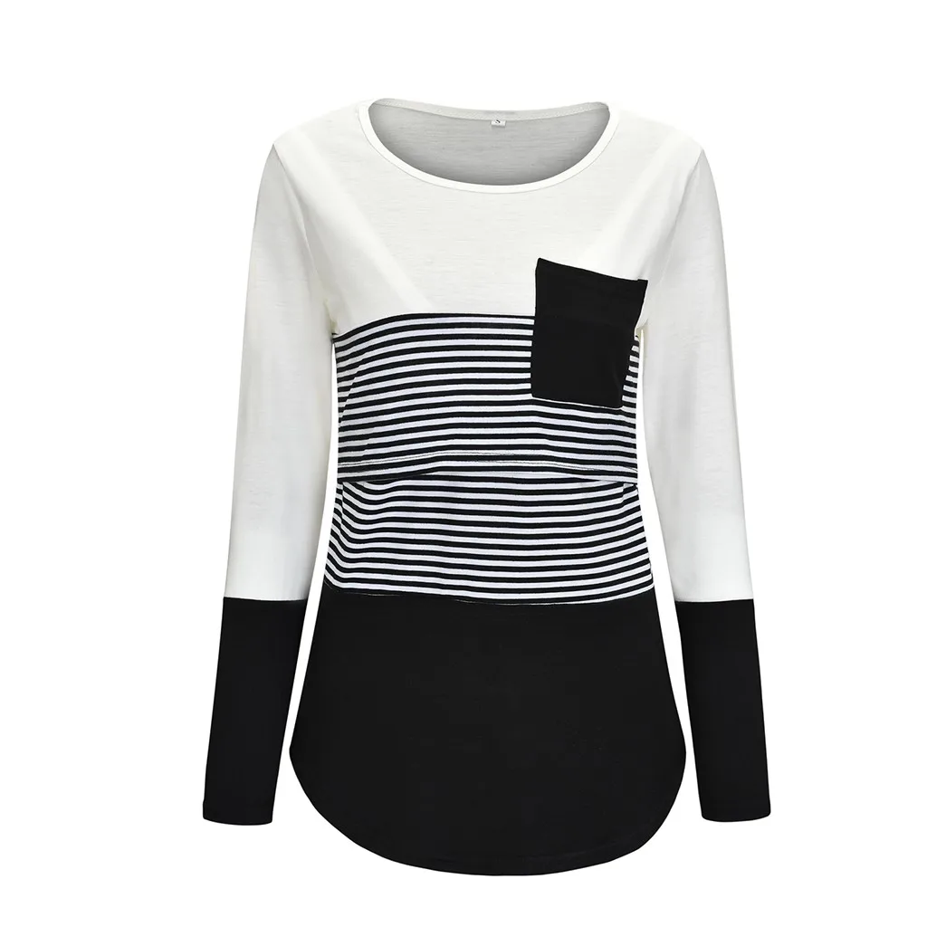 Одежда для беременных с длинными рукавами, в полоску, с круглым вырезом, топы для материнства беременных, рубашка для грудного вскармливания, Ropa Premama Embarazadas