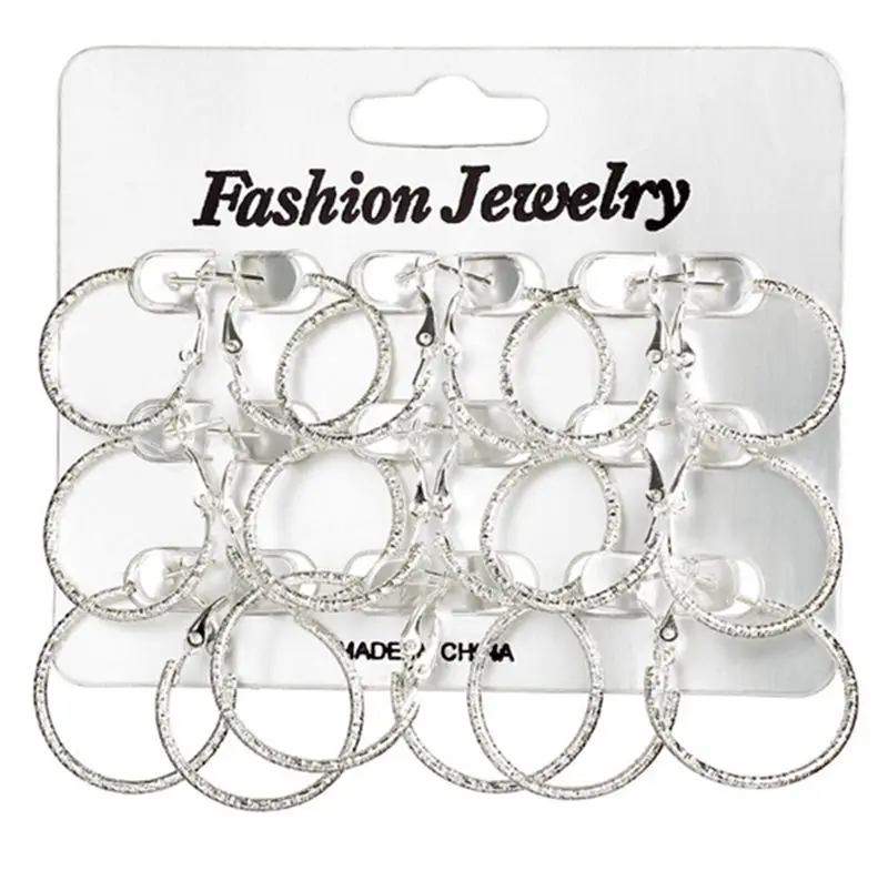 EE099-2 Silver ZHIMLY Мода золото/серебро цвет смешанный размер маленький большой круг обруч Комплект сережек для женщин 6 пар/упак. Гладкий пирсинг уха ювелирные изделия - Окраска металла: EE099-2 Silver