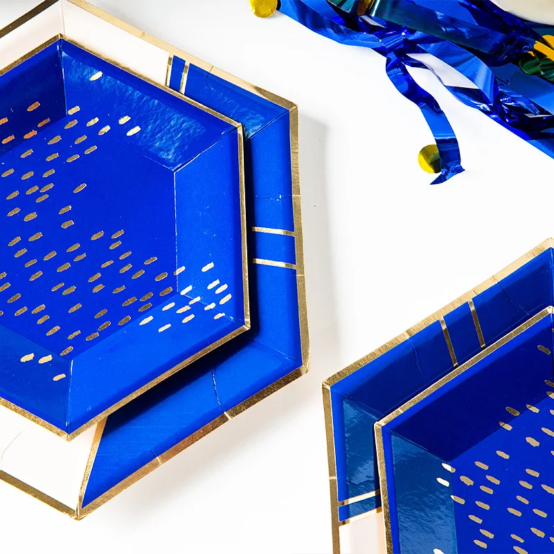 Бумажные тарелки из голубого золота для свадебного декора вечерние одноразовые