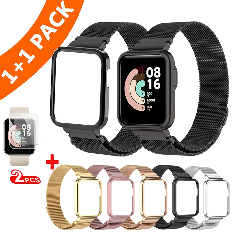 

Ремешок для Xiaomi Mi Watch Lite, металлический корпус, сетчатые браслеты из нержавеющей стали для Redmi Watch 2/2 Lite, защитный чехол для умных часов