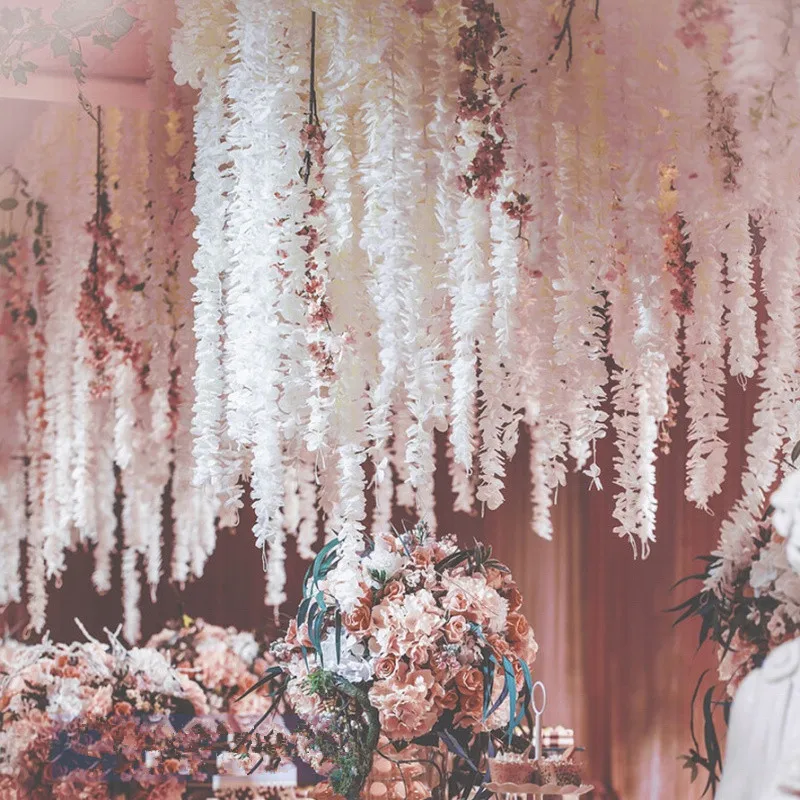

Elegant 100 cm each string White Wedding Supplies Orchids Flower Vine Fashion Wisteria Garland for Party Garden Decoration 500pc