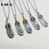 2021 new feather necklace 2 tone 316l stainless steel eagle claw feather pendant necklace indian elements necklace cara0356