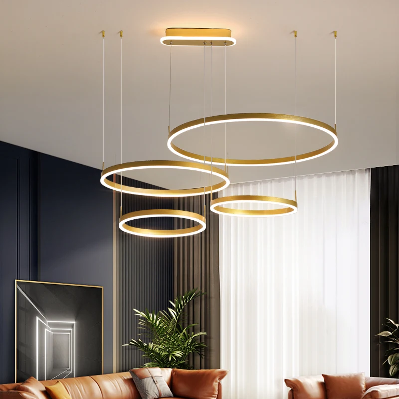 

Modern Led Pendant Lights Brown Gold Circle Stylish Simplicity Atmosphere Parlor Hotel Hall Bedroom Living room Indoor Lighting