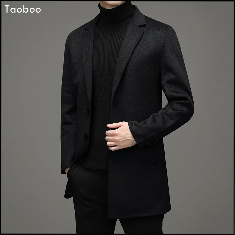 Taoboo Новое повседневное шерстяное пальто с узким воротником мужское длинное