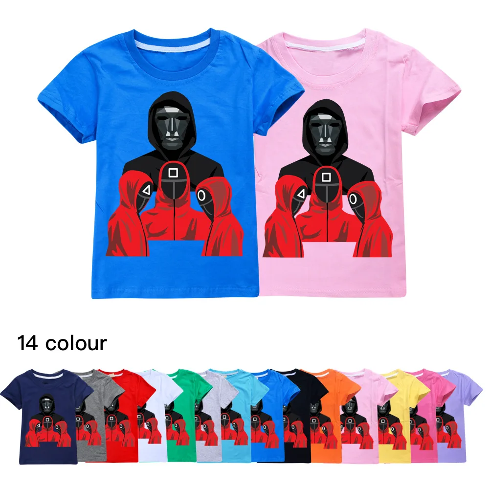 

Футболка детская с круглым вырезом и коротким рукавом, корейский стиль, драма, игра кальмар, футболка для детей, летняя одежда для подростко...