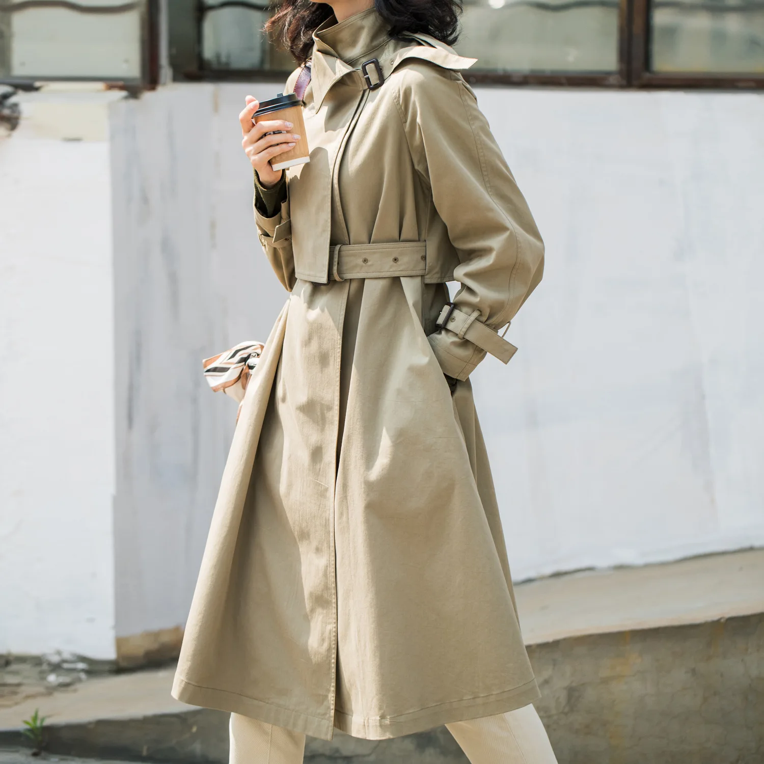 

2021 Spring Ins Streetwear Fashion Designer Cotton Medium Length Windbreaker Women's Temperament Versatile Coat with Belt 7319