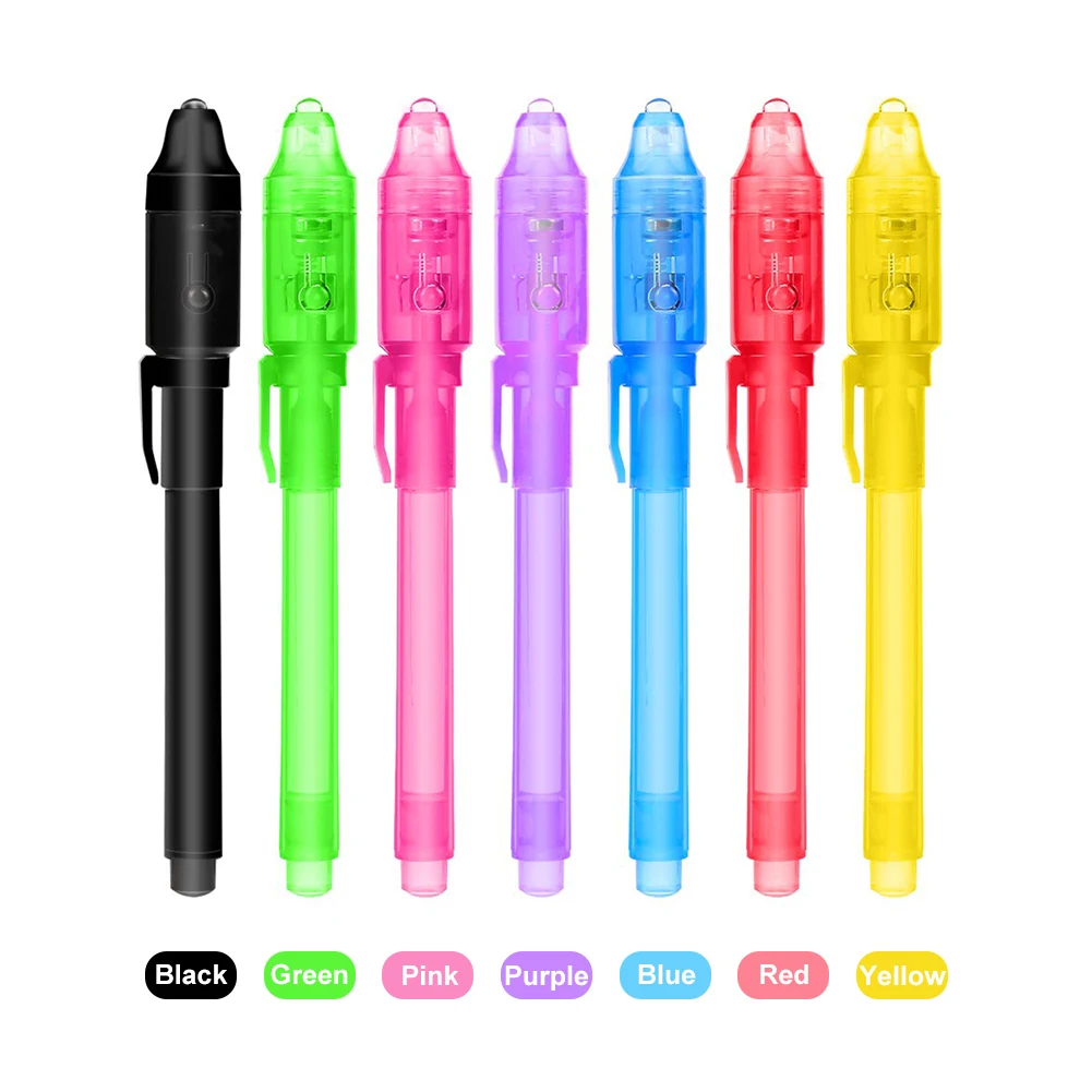 

1 Piece Random Color Pens Secret Pen Secret Learning Tool Check Money Pens 2 In 1 Invisible UV Light Multi Function Pen Durable