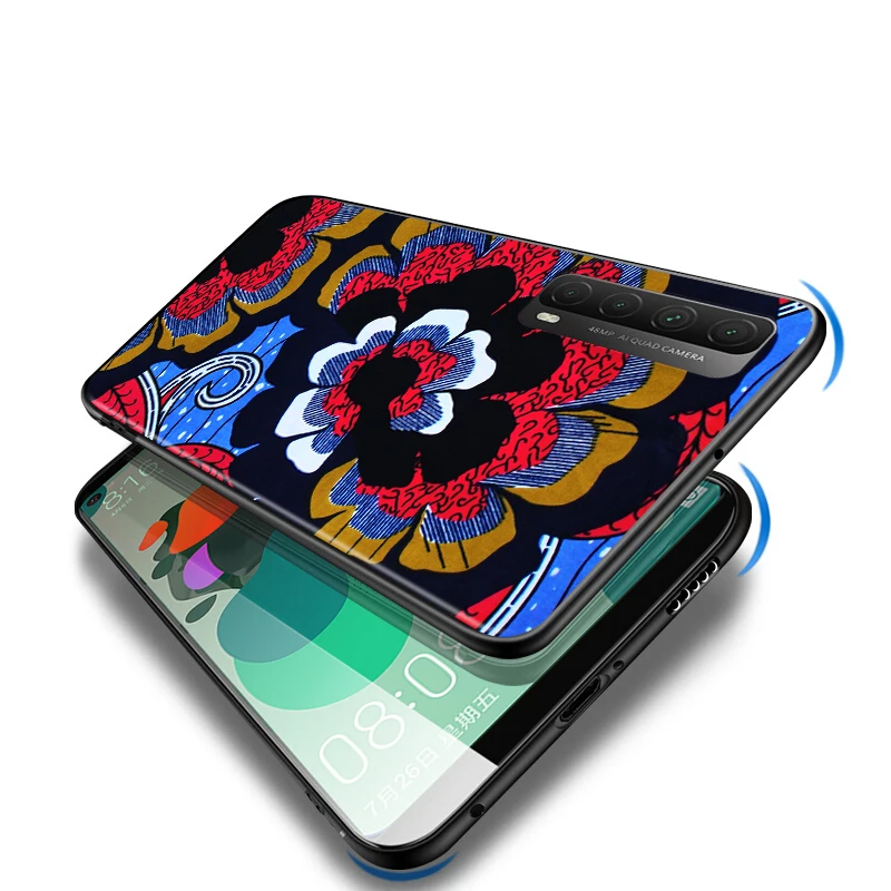 

African style fabric print For Huawei Y9A Y9S Y9 Y8P Y8S Y7A Y7P Y7 Y6 Y6P Y6S Y5P Y5 Prime Pro 2019 2020 Black Soft Phone Case