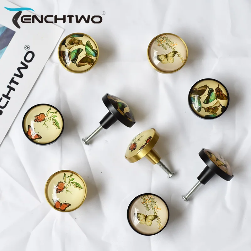 TENCHTWO латунь в ретростиле с изображением бабочки для узор Хрустальная ручка