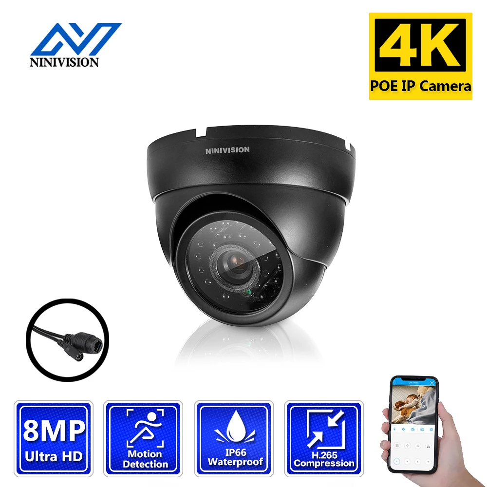 

NINIVISION Audio IP Camera 4K 8MP H.265 AI Face Detetion Outdoor Dome CCTV for POE NVR System Security Surveillance Metal Camera