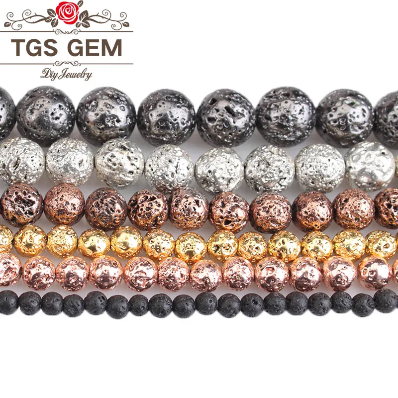 Натуральный серебристый/черный/розовое золото из лавового камня вулканические