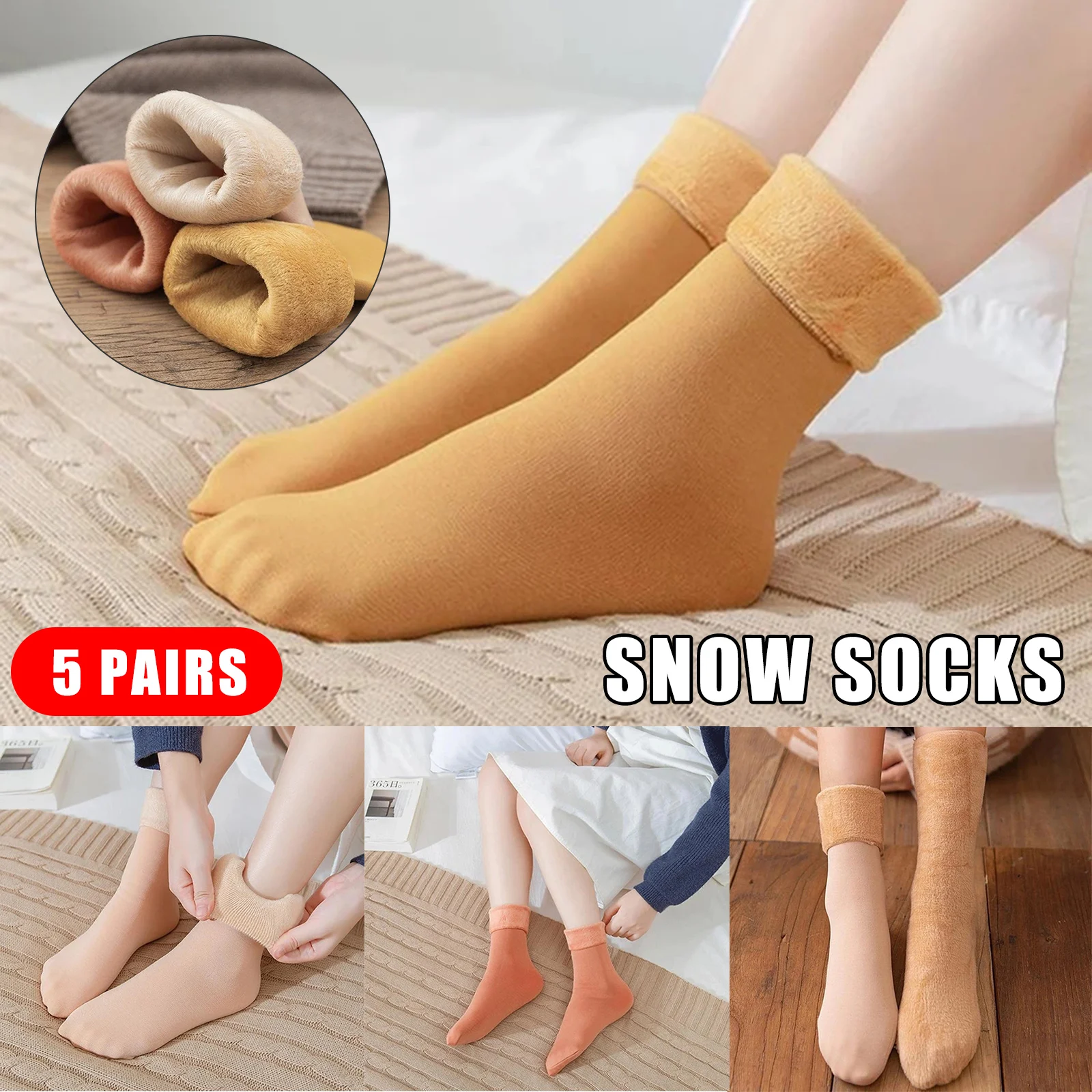 

High Quality 5 Pairs Ladies Snow Socks Plus Velvet Thickening Tube Socks Fleece Lined Thick Sock