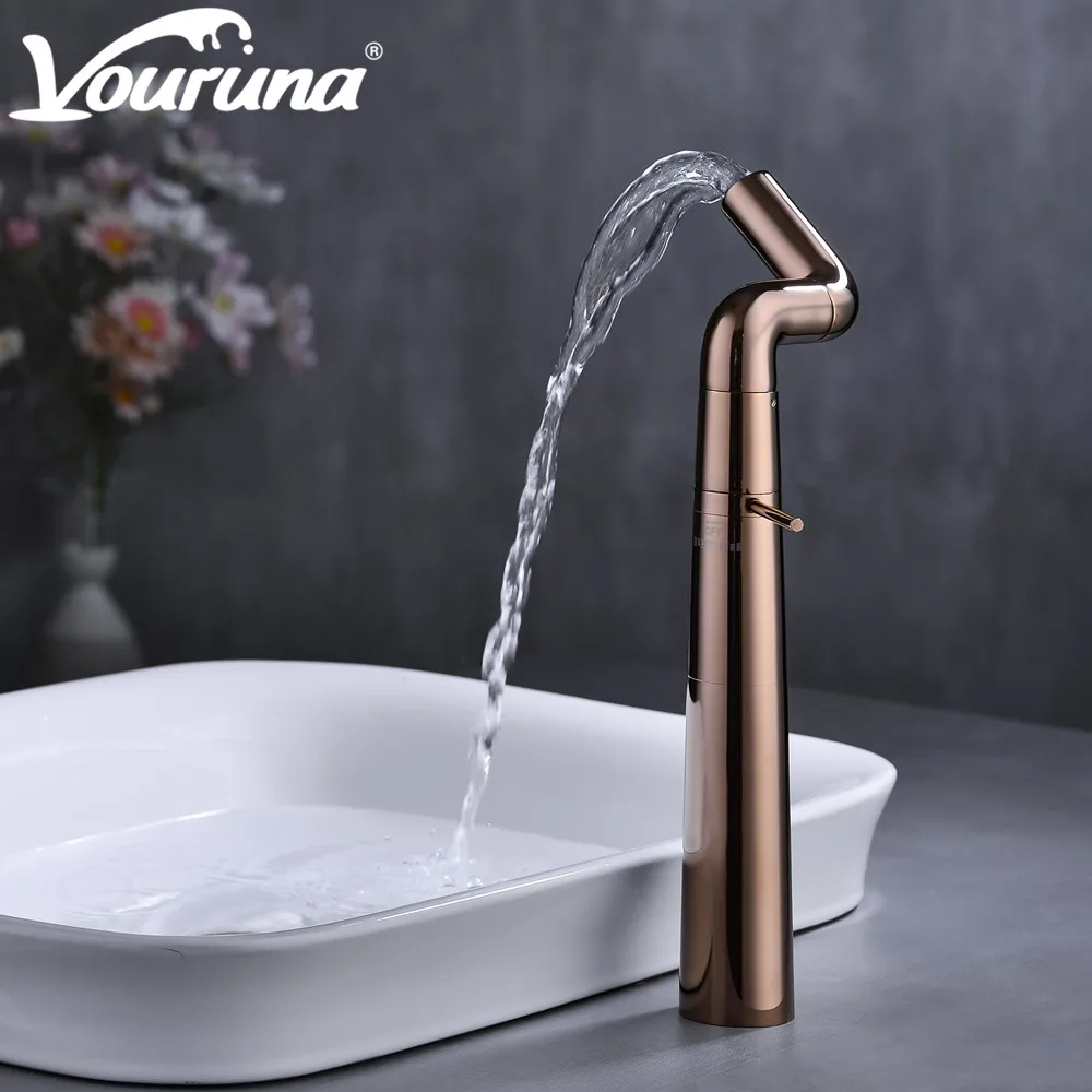 

vouruna Elephant High Body Gunmetal Basin Faucet Rose Golden Hot and Cold Bathroom Mixer Water Tap Swivel Spout Deck Mounted