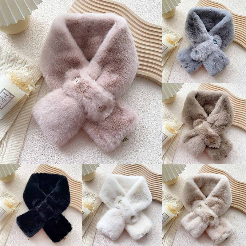 

All-matched Plush Solid Color Scarf Comfortable Gentle Thicken Cross Scarf Simplicity Skin-friendly Double Button Female Scarf