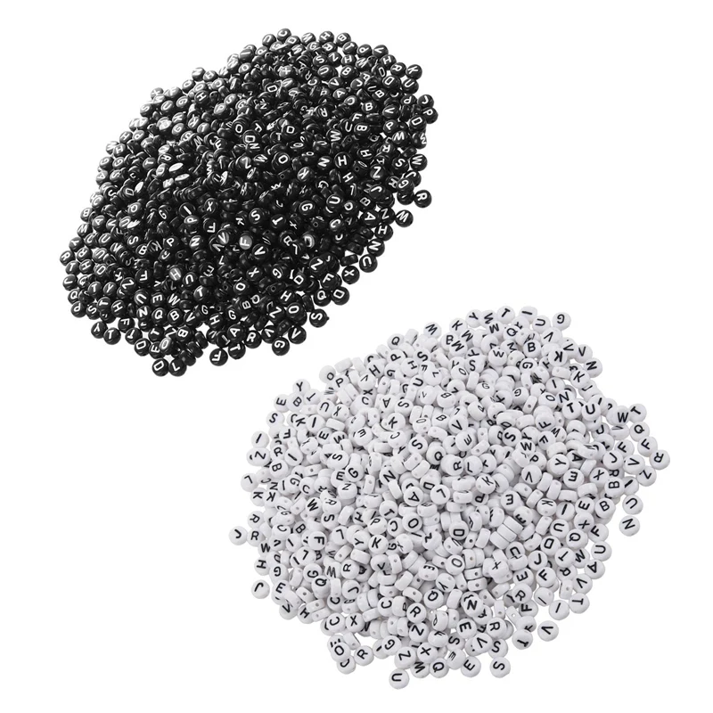 2000 шт буквы/Алфавит Акриловые бусины 7 мм (1/4 дюйма) 1000 черные смешанные и белые |