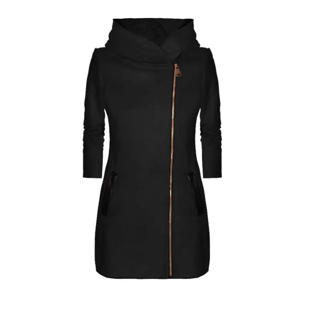 80% Hot Sell Women Fashion Solid Color Thicken Wadded Hooded Coat Zipper Midi Jacket Outwear