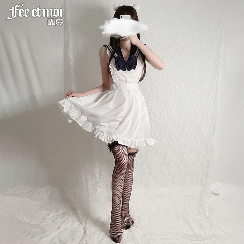 

High-end sexy lingerie Korean cute college style halter dress bow ruffle skirt student uniform slave cosplay erotic uniform