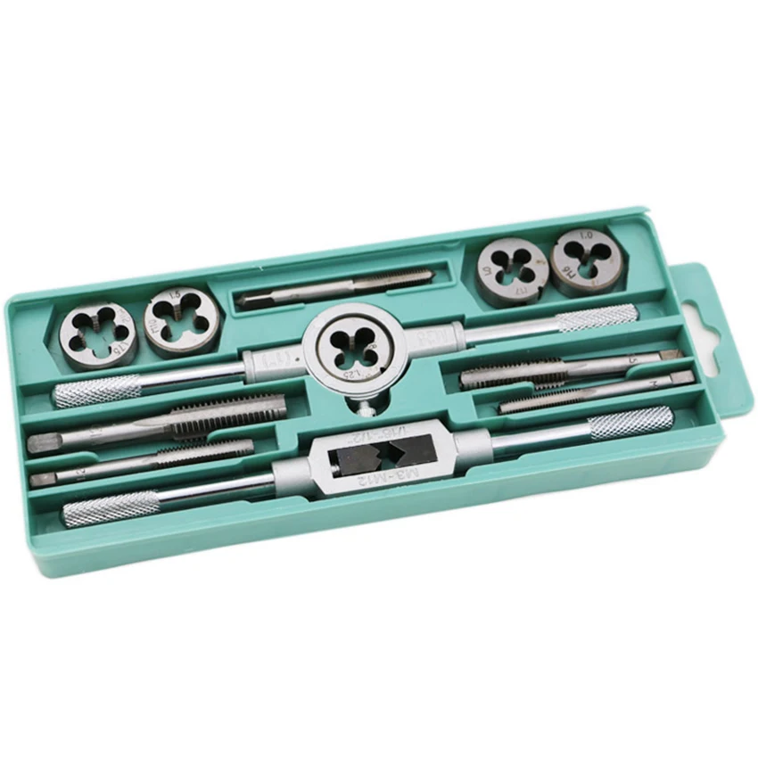 

12 Pcs/set Alloy Steel Tap and Die Set Metric Tap & Die Wrench Thread Tools Titanium Plating/ Silver Hand Tapping Hardware Tools