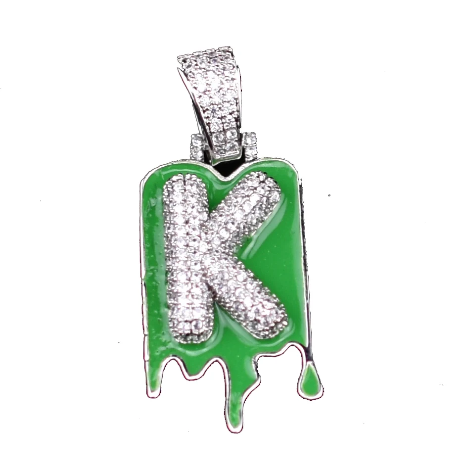 

Green Initial A-ZLetter Necklaces & Pendant Gold Silver Color Hip Hop Iced Out Jewelry for Women with Stainless Steel Chain