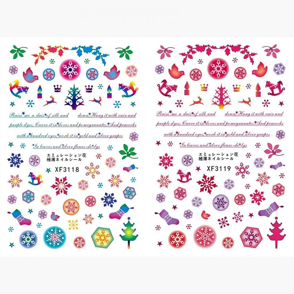 

12 шт./компл., 3D наклейки для ногтей, Рождественские узоры, красочные наклейки для ногтей с Санта-Клаусом, оленем, снеговиком, водные переводны...