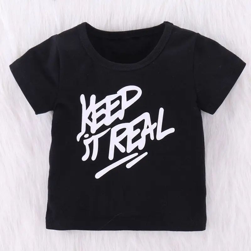 Модная одежда для мальчиков детская черная футболка с короткими рукавами Топ +