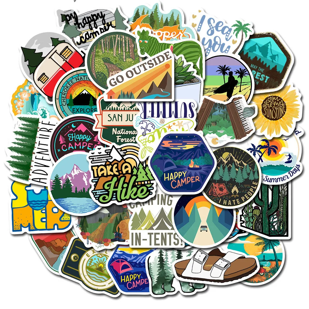 

10/30/50PCS Outdoor Adventure Travel Stickers Personalized Luggage Stickers Graffiti Stickers Waterproof Decorative Stickers