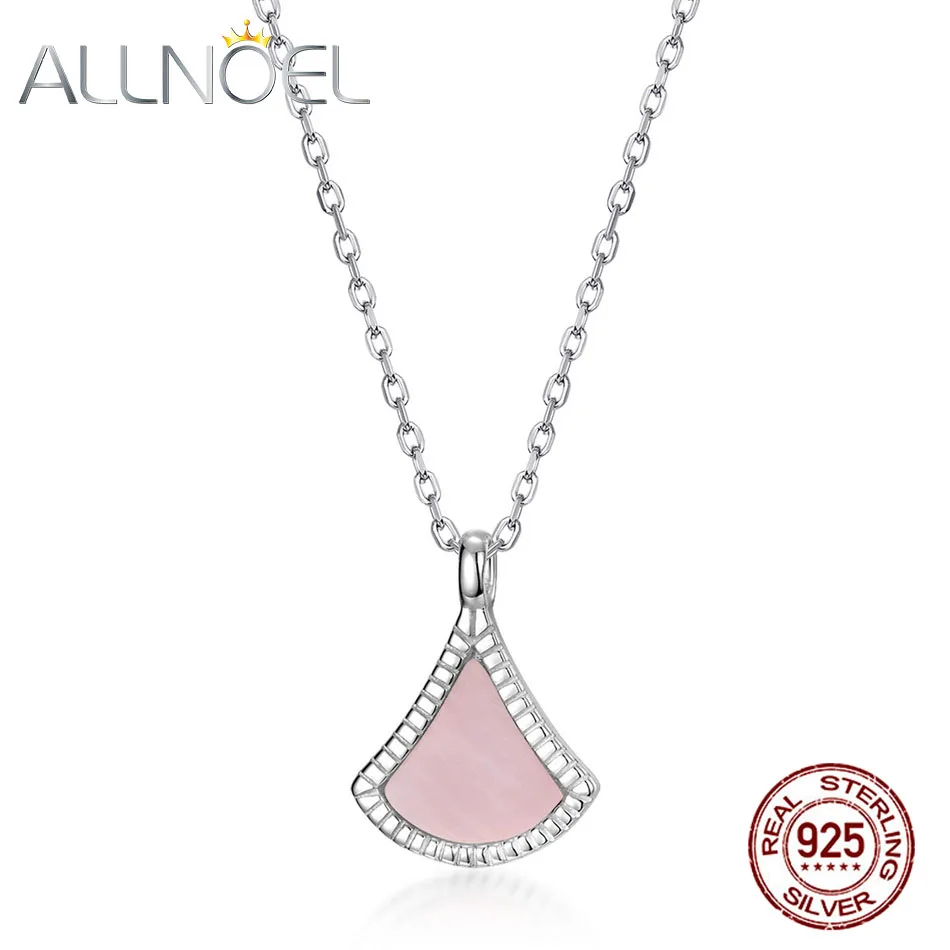 ALLNOEL Solid 925 Sterling Silver Necklaces for Women Pink Shell Sector Princess Jewelry 2021 New 45cm Adjustable Chain Fashion