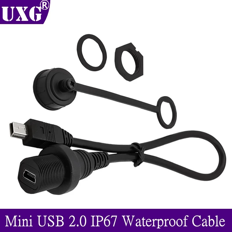 

0,3 м 1 м Mini USB 2,0 IP67 водонепроницаемый кабель Mini USB2.0 «штырь-гнездо» IP 67 водонепроницаемый панельный соединитель Удлинительный шнур