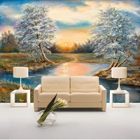 custom self adhesive waterproof wallpaper landscape decorative painting oil background wall mural papel de parede 3d sticker
