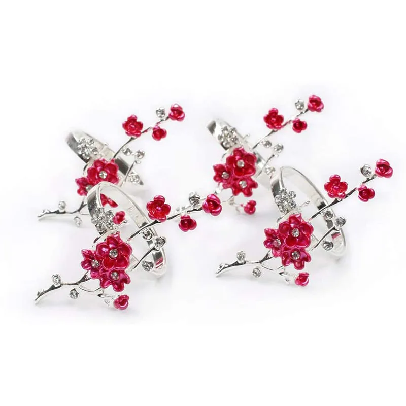 

Napkin Rings Set of 4,Napkin Rings Holders Plant Napkin Rings for Weddings, Family Dinners,Parties(Plum Blossom)