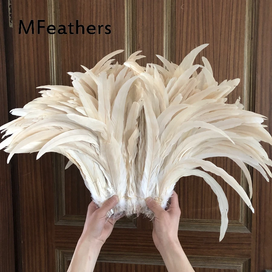 Wholesale 100PCS Raw White / Off White перья для рукоделия Rooster Chicken Feathers Length 25-30CM Cock-Tails Plumes Decorations images - 6