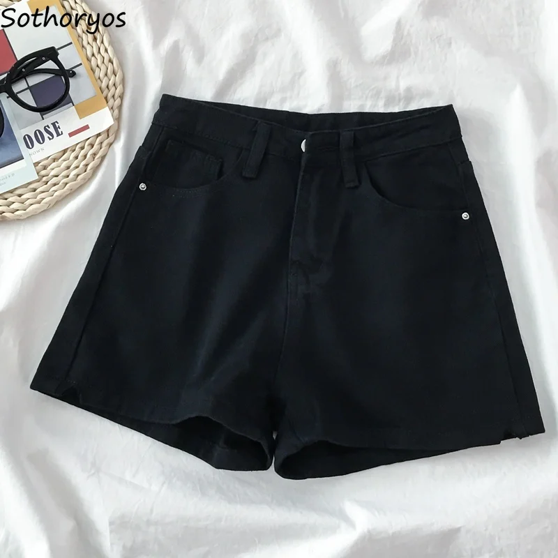 

Solid Women Shorts High Waist Leisure All-match Students Hong Kong Style Ulzzang Daily Sexy Chic Summer Washed Bottom Simple Ins