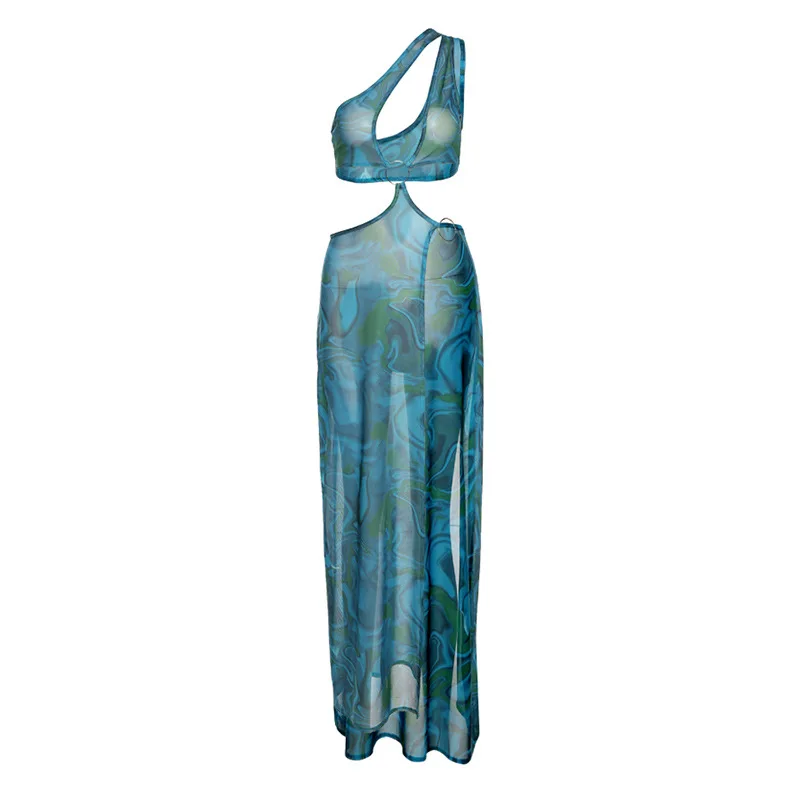 

Off Shoudler Slit Blue Long Summer Dresses For Women Party Dress 2021 Sexy Fairycore Backless Hollow Out Maxi Beach Women Dress