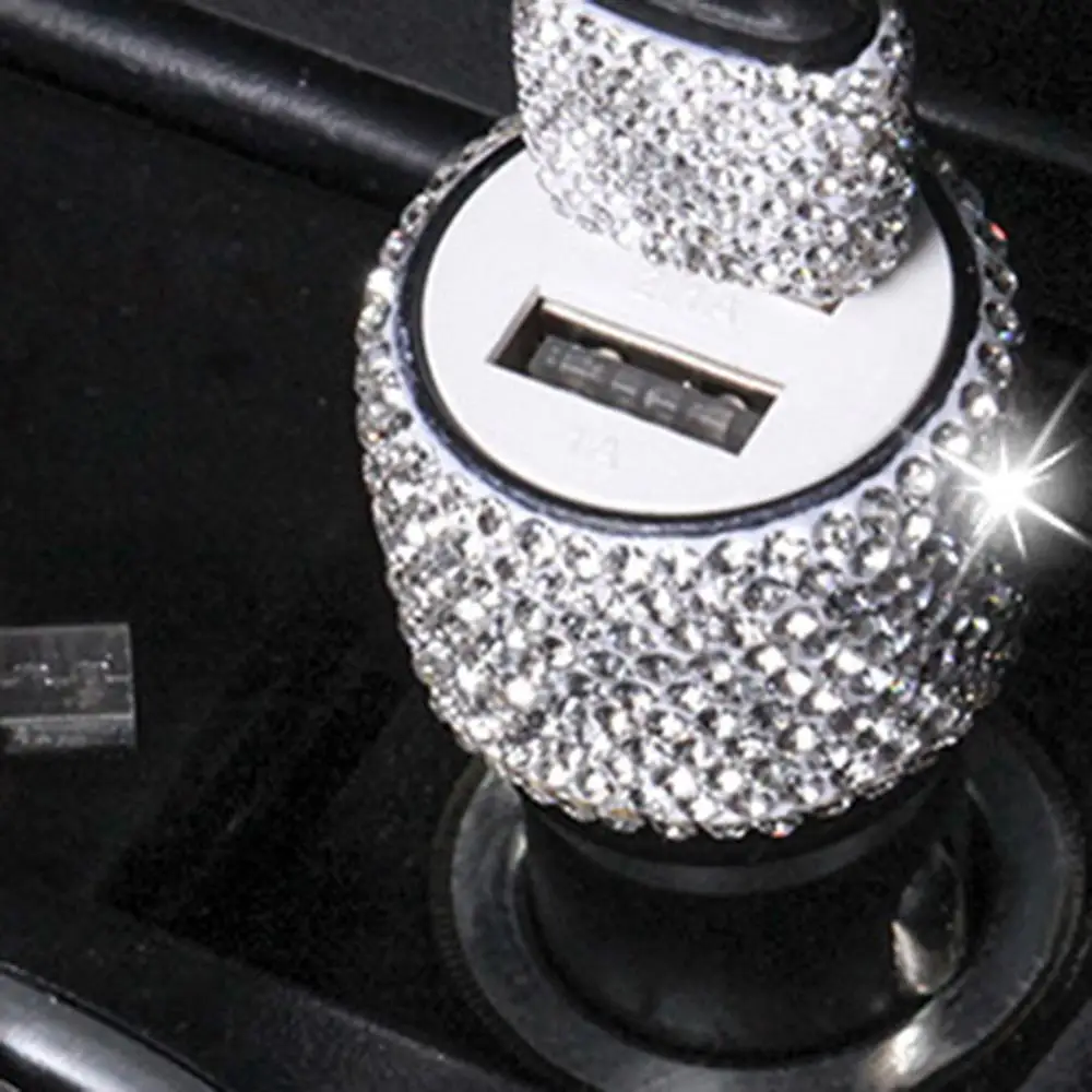 

Universal Mini Dual USB Rhinestones Fast Charging Car Charger Adapter for Phone