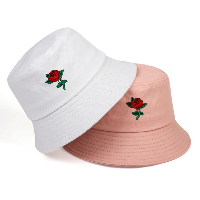 

Модная хлопковая Панама с вышивкой в виде Розы, шляпы для рыбаков, складные весенне-осенние уличные шапки солнцезащитные шляпы унисекс шапк...