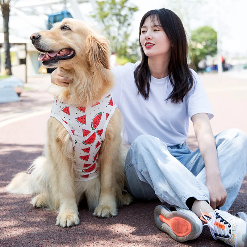 

Summer Dog Clothes for Large Dogs Dog T-shirt Cartoon Printed Vest Samoyed Costumes Golden Retriever Labrador Pet Clothing